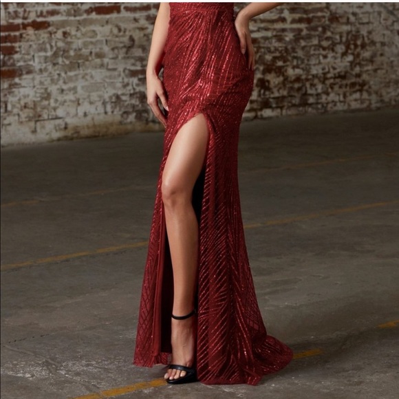 One Shoulder Sweetheart Red Sequined Dress - Picture 2 of 4